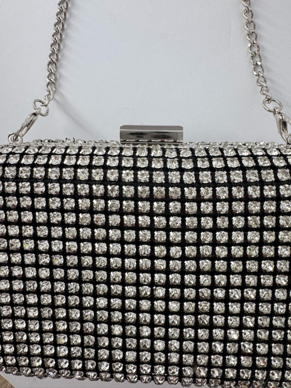 Expressions NYC Evening Bag Silver Crystal Rhinestone Clutch Crossbody Cocktail - Picture 5 of 10